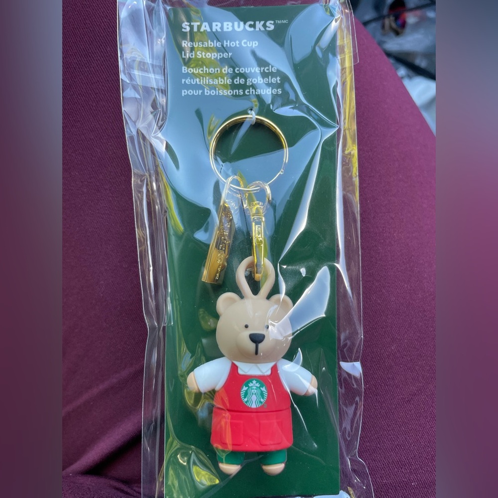 Starbucks Reusable Hot Lid Stopper Red Bear Bearista Keychain